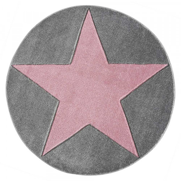 Livone Teppich Stern rosa auf grau rund
