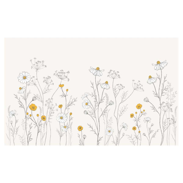 Lilipinso Vlies Wandbild Riesen Wildblumen mit Kamille grau senfgelb