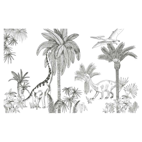 Lilipinso Vlies Wandbild Dinosaurier mit Palmen grau