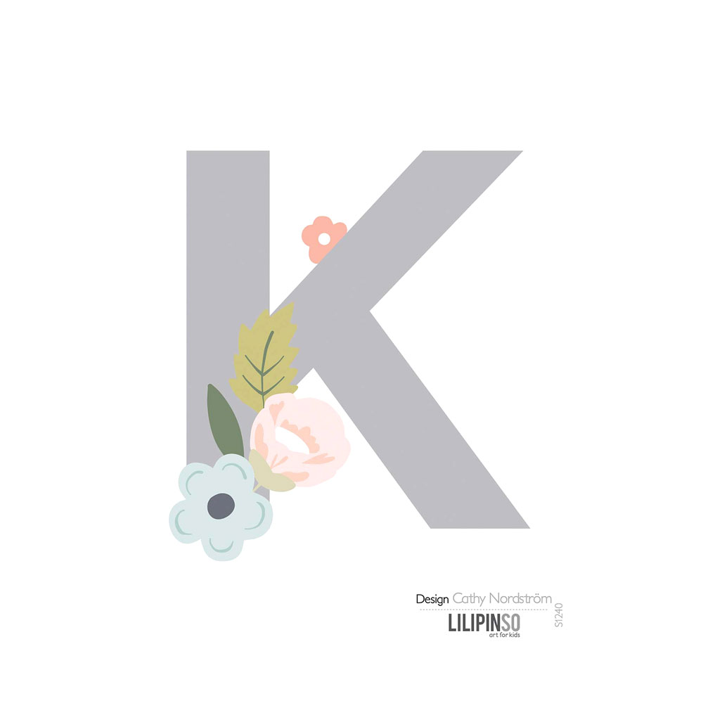 Lilipinso Sticker Buchstabe mit Blüten grau rosa pastell K bei kinder räume