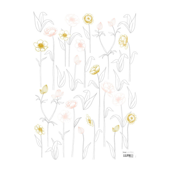Lilipinso Wandsticker A3 Blüten mit Stiel rosa grau ocker