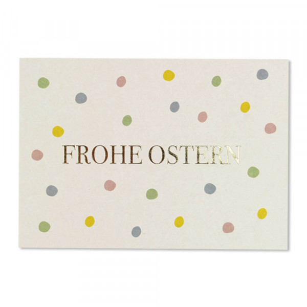 Ava &amp; Yves Postkarte &quot;Frohe Ostern&quot; bunte Punkte mit Goldschrift