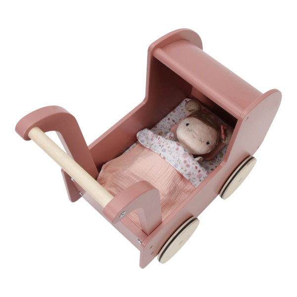 Little Dutch Puppenwagen, Puppenbuggy inkl. Stoff und Puppe: Lauflernwagen aus Holz mit Bettzeug für Puppen & Kuscheltiere