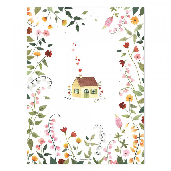 Lilipinso Poster Landhaus zwischen Blumen bunt