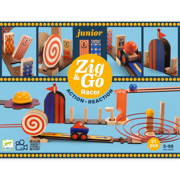Djeco Konstruktionsspiel, Baukasten, Denkspiel - Zig & Go Junior - Racer, 51 Teile