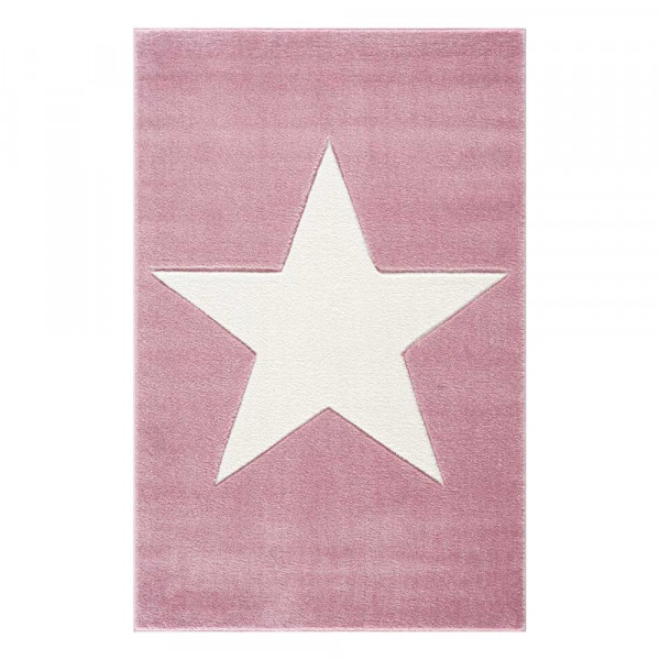 Livone Kinderteppich Stern weiss auf rosa