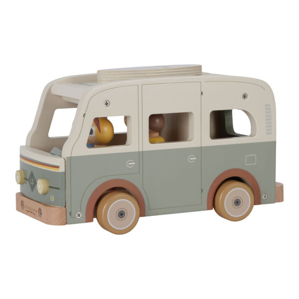Little Dutch Wohnmobil Holzspielzeug, Vintage-Camper: Spielset mit Figuren, Koffer & Surfbrett - Fördert Fantasie & Rollenspiel