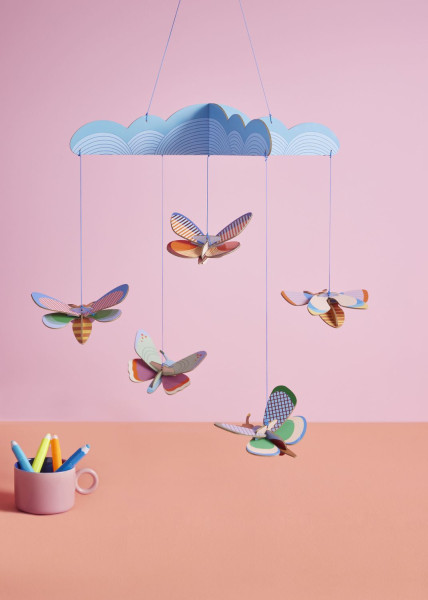 Studio ROOF Bastel-Set, 3D Wandobjekt, Baby Mobile - Schmetterlingstanz