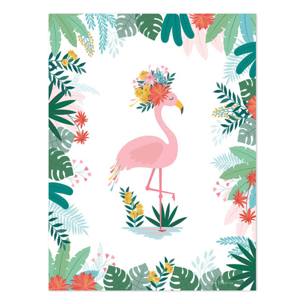 Lilipinso Poster Flamingo mit Krone im Regenwald bunt