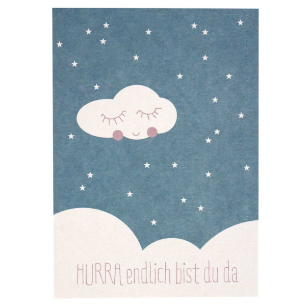 Ava &amp; Yves Postkarte Geburt Wolke blau