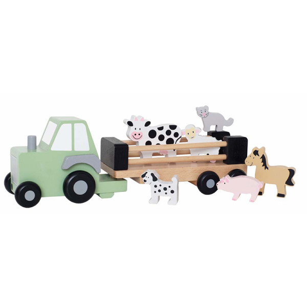 Jabadabado Spielzeug, Holzspielzeug - Traktor mit Tieren