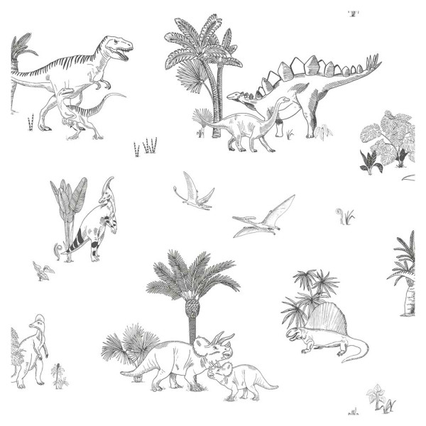 Lilipinso Vlies Tapete Dinosaurier und Palmen grau