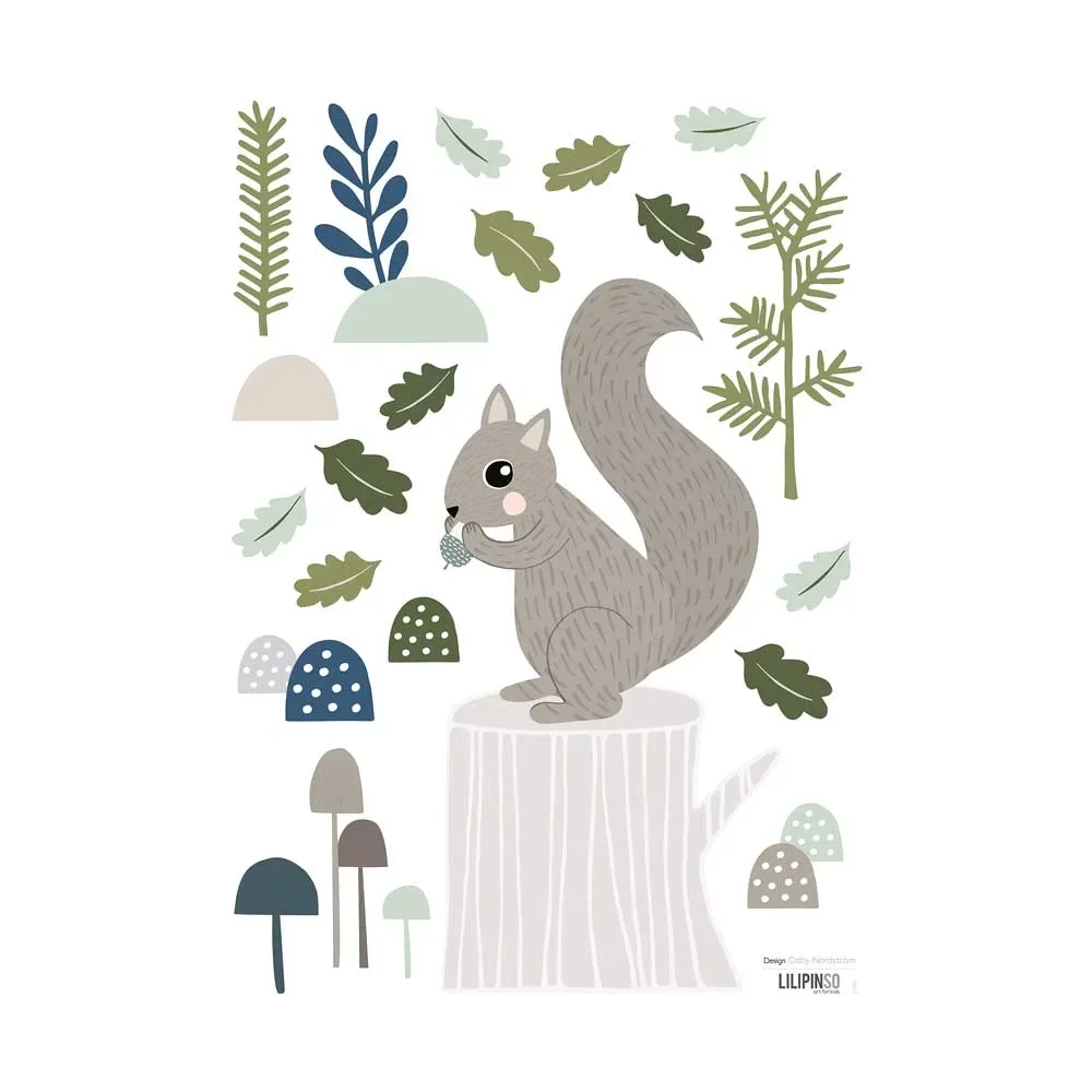 Lilipinso-Wandsticker-A3-Eichhoernchen-mit-Wald-grau-gruen-464938_1.jpg