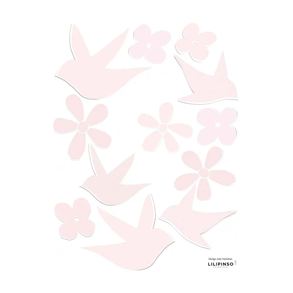 Lilipinso Wandsticker Schwalben und Blüten rosa