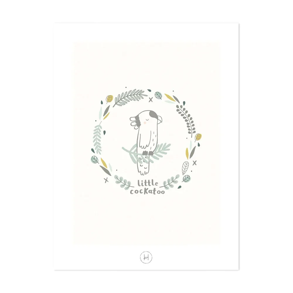 Lilipinso Poster Kleiner Kakadu creme grün grau