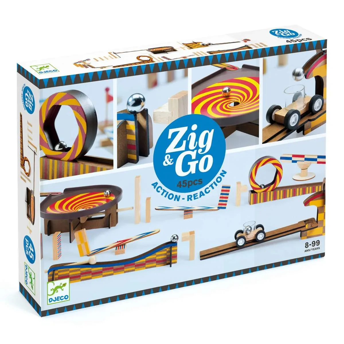 Djeco Baukasten, Denkspiel, Holzbaukasten - Zig & Go, 45 Teile