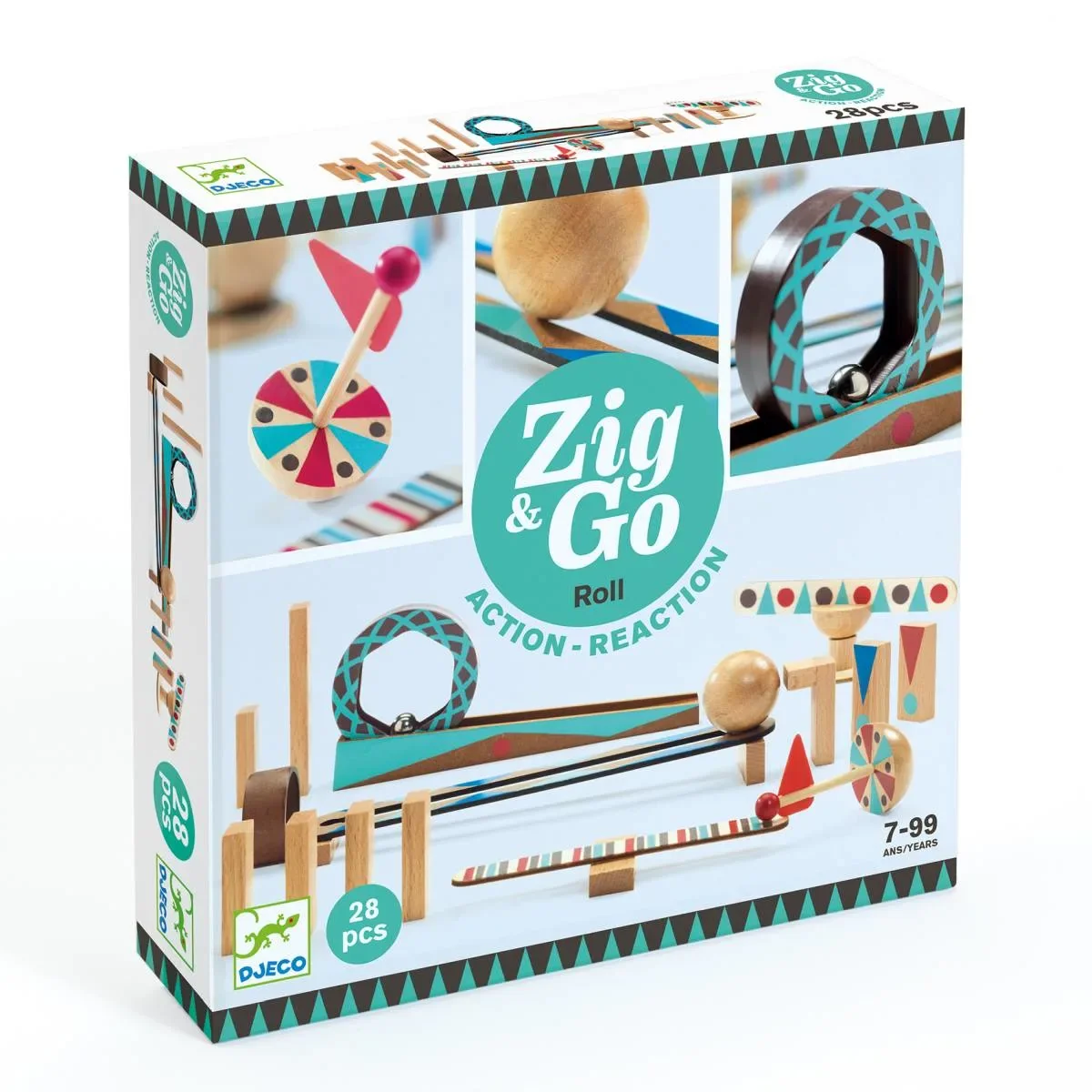 Djeco Baukasten, Denkspiel, Holzbaukasten - Zig & Go, 28 Teile
