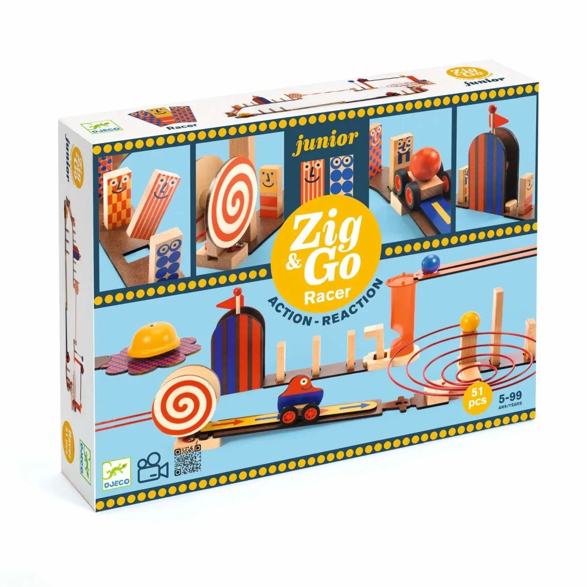 Djeco Konstruktionsspiel, Baukasten, Denkspiel - Zig & Go Junior - Racer, 51 Teile