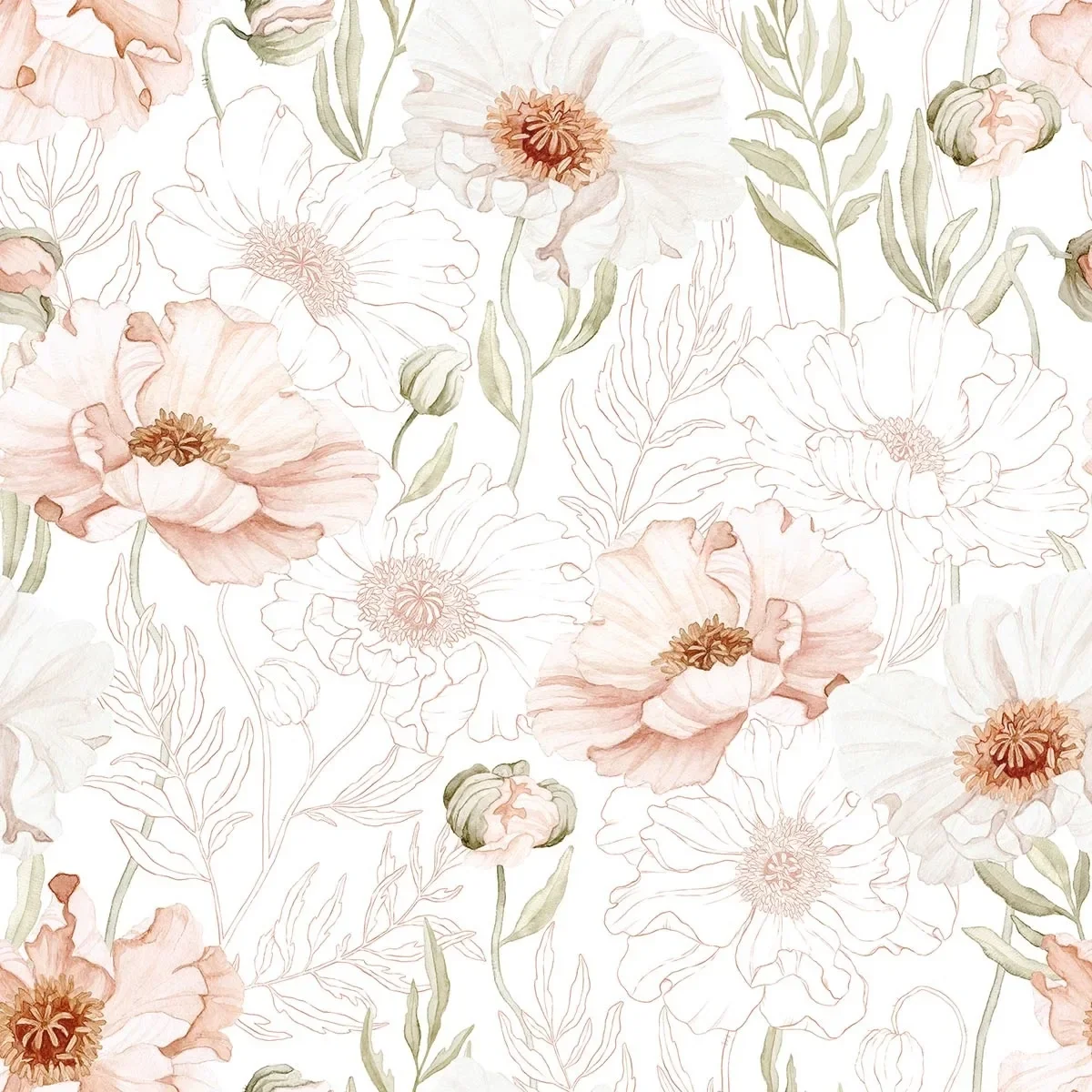 Lilipinso Tapete, Kinderzimmer Wandgestaltung, Panorama, Rosa Mohnblumen 50 cm x 10 m