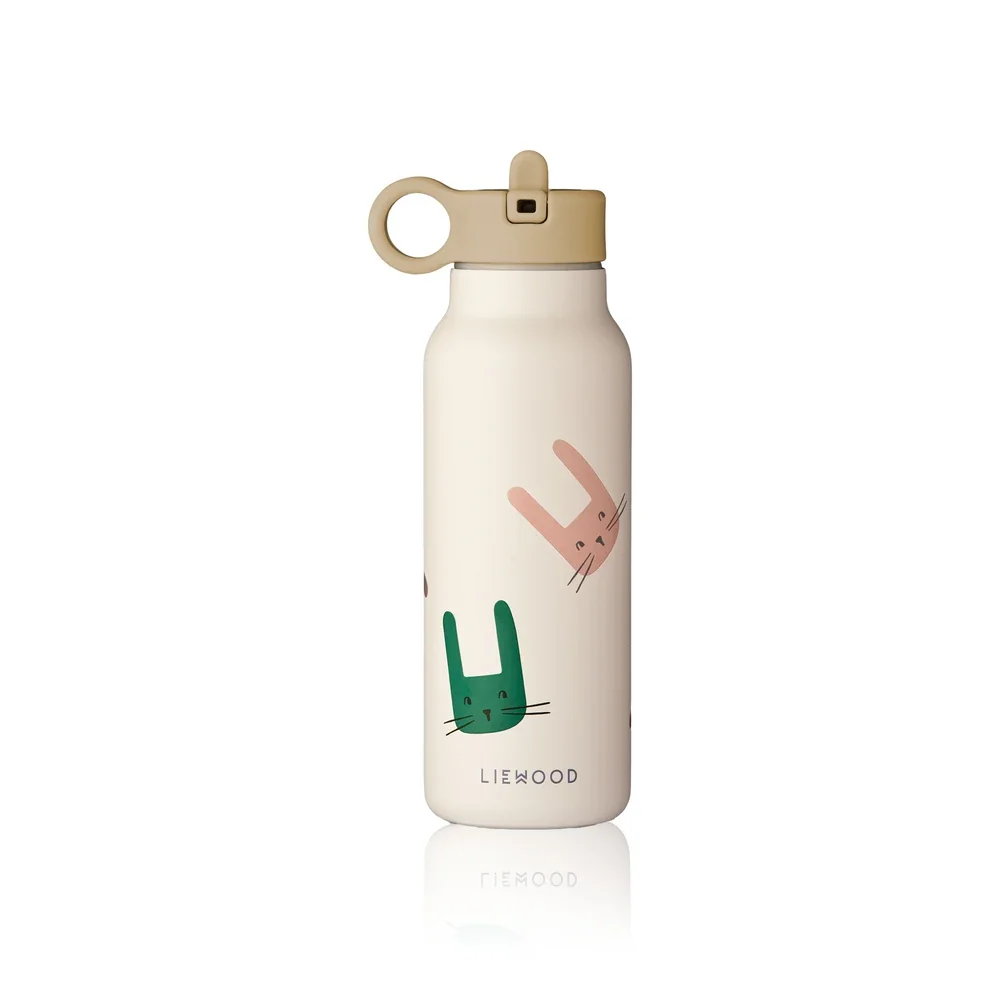 Liewood Kinder Wasserflasche, Trinkflasche Falk 350 ml - Recycelter Edelstahl, Isoliert, Auslaufsicher, Farbe: Häschen / Sandfarben