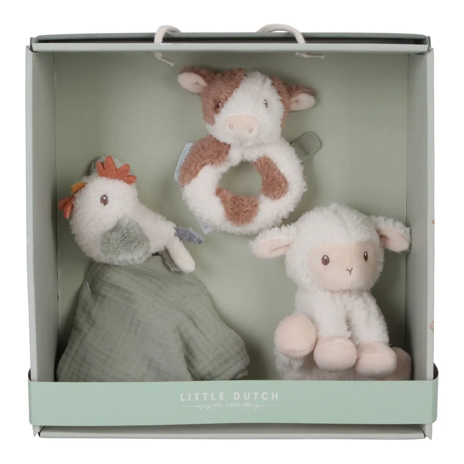 Little Dutch Geschenkset Little Farm: Schmusetuch, Kuscheltier & Rassel für Babys
