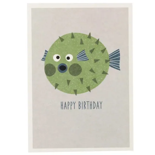Ava & Yves Postkarte Geburtstag Kugelfisch grün