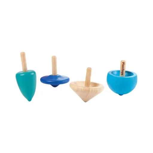 Plan Toys Kinder Kreisel-Set Holz blau