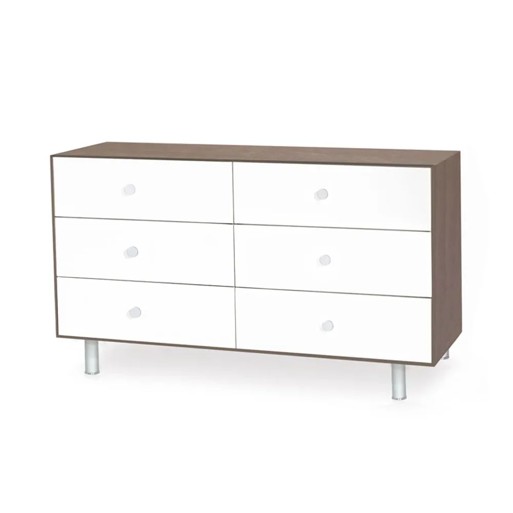 Oeuf Kommode Merlin 6 Schubkästen weiß/Walnuss Füße Classic