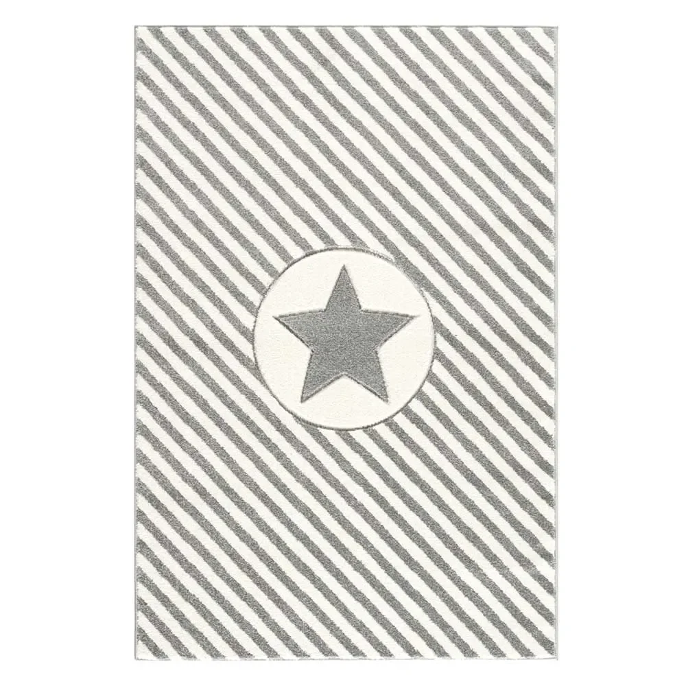 Livone Teppich Stern & Diagonal Streifen grau, Teppichgrösse: 120 x 180 cm