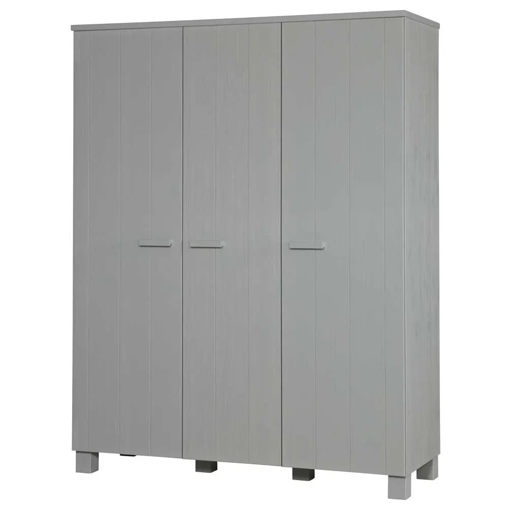 WOOOD - Schrank Dennis, 3-türig, Kiefer, 202x158x55 cm, Betongrau
