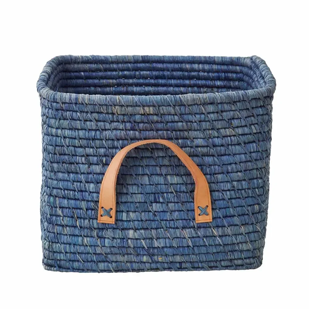 Rice Bastkorb Ledergriffe blau 30 x 30