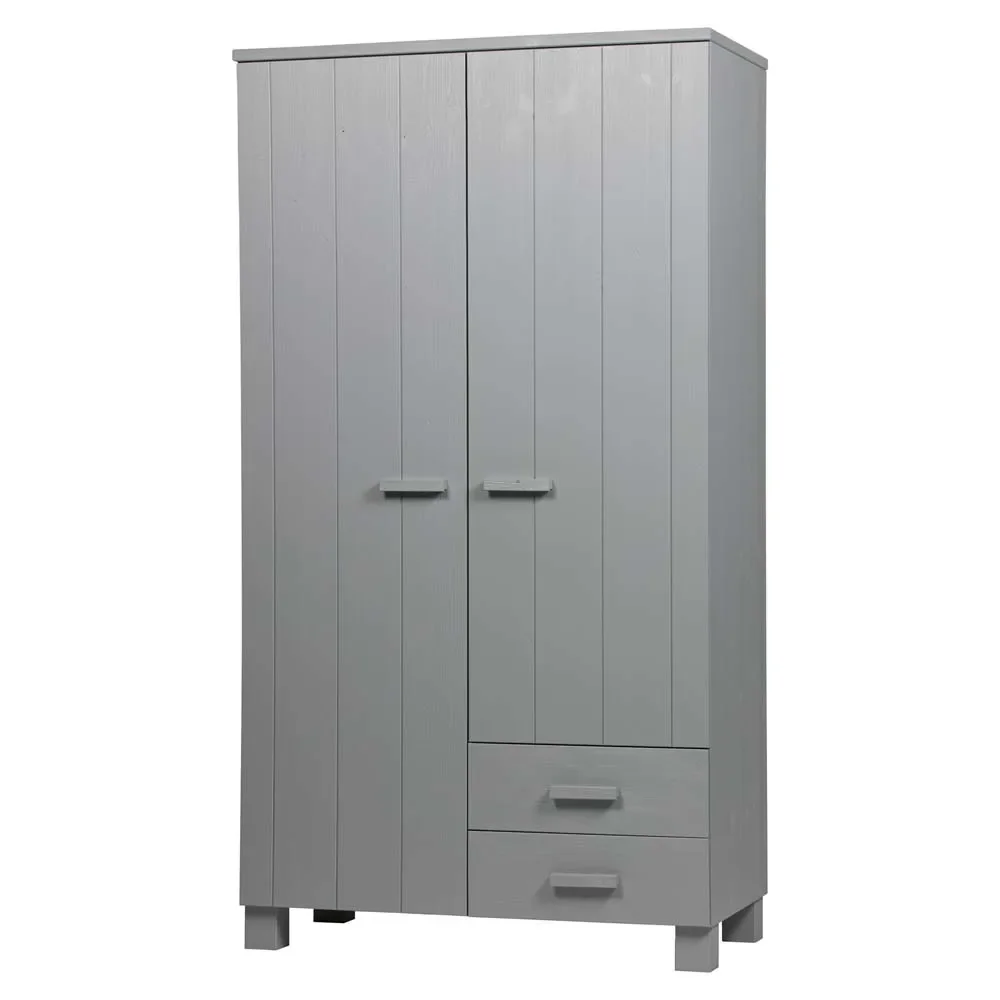 WOOOD - Schrank Dennis, 2-türig, Kiefer, 202x111x55 cm, betongrau