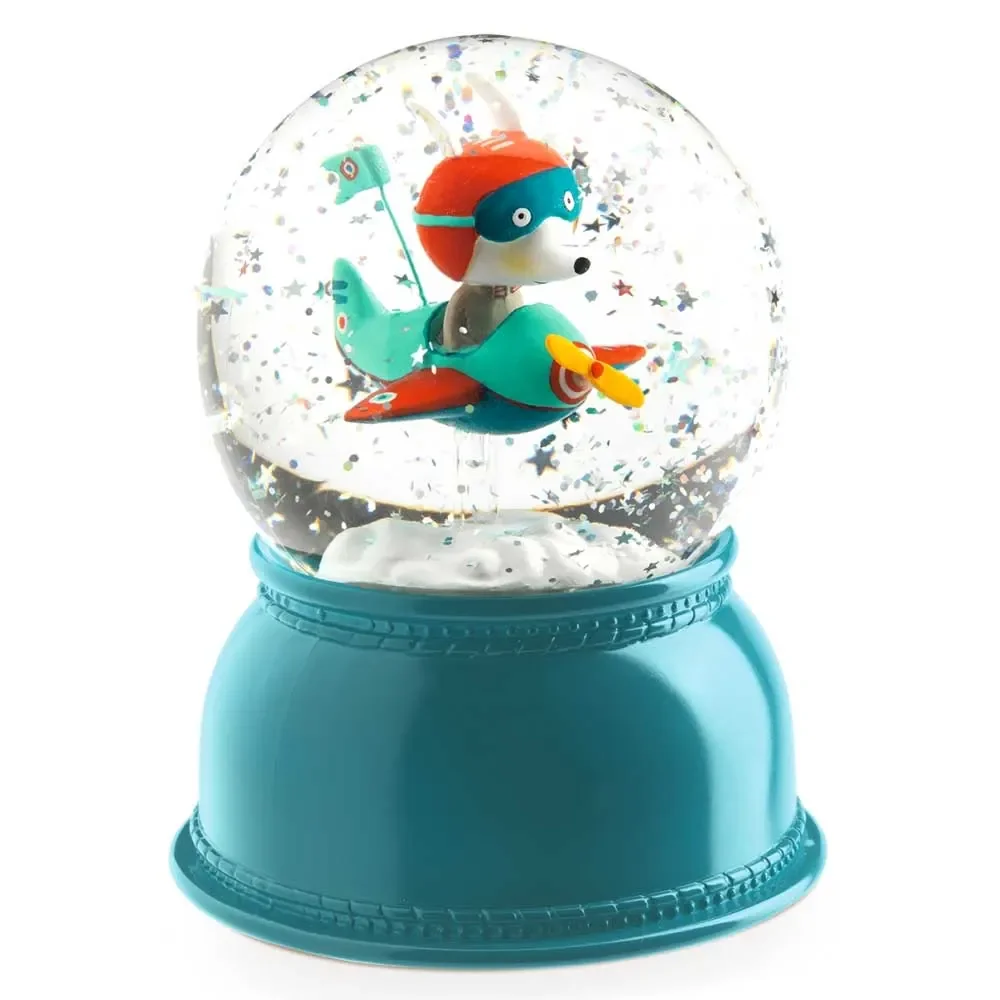 Djeco Nachtlicht Schneekugel Hase im Flugzeug