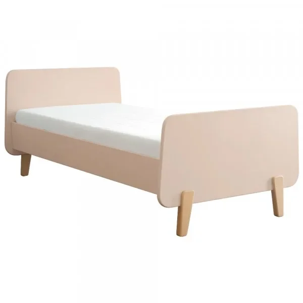 Laurette Kinderbett "MM" mit Holzfüssen 90 x 190, Farbe: Rose poudre