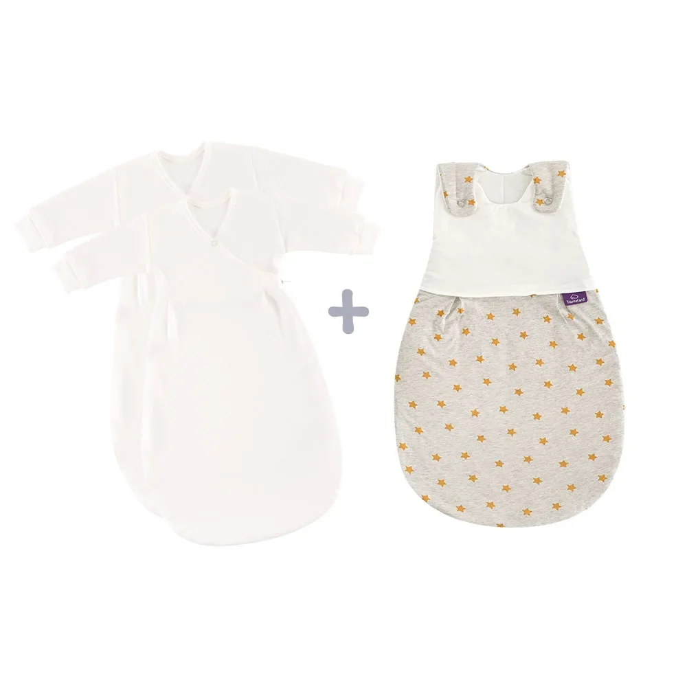 Träumeland Liebmich Baby Schlafsack, Schlummersack, Innenschlafsack 3 tlg. Set - Sternentraum Gelb, Grösse: 80/86