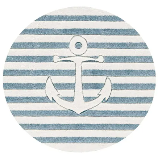 Livone Kinderteppich rund Anker blau weiss