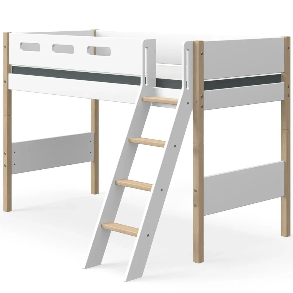 Flexa Nor mittelhohes Bett Leiter schräg weiß / Eiche