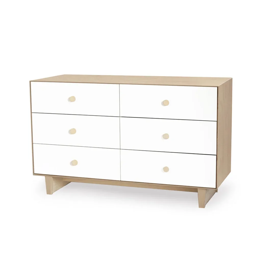 Oeuf Kommode Merlin 6 Schubkästen weiß/Birke Füße Rhea, Farbe Füsse: Birke
