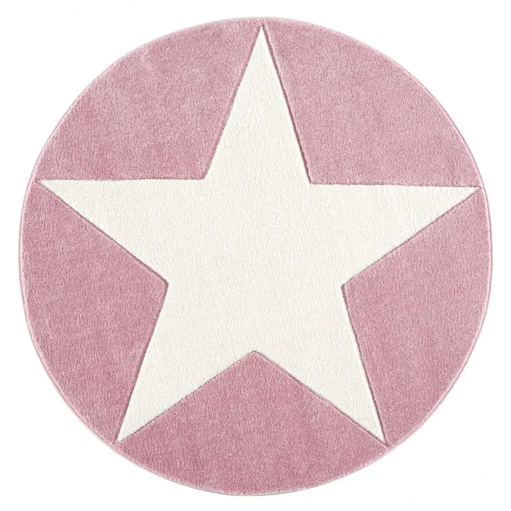 Livone Teppich Stern weiss auf rosa rund, Teppichgrösse: Ø 133 cm