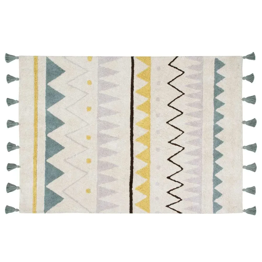 Lorena Canals Teppich Azteken Muster natur rauchblau, Größe: 120 x 160 cm