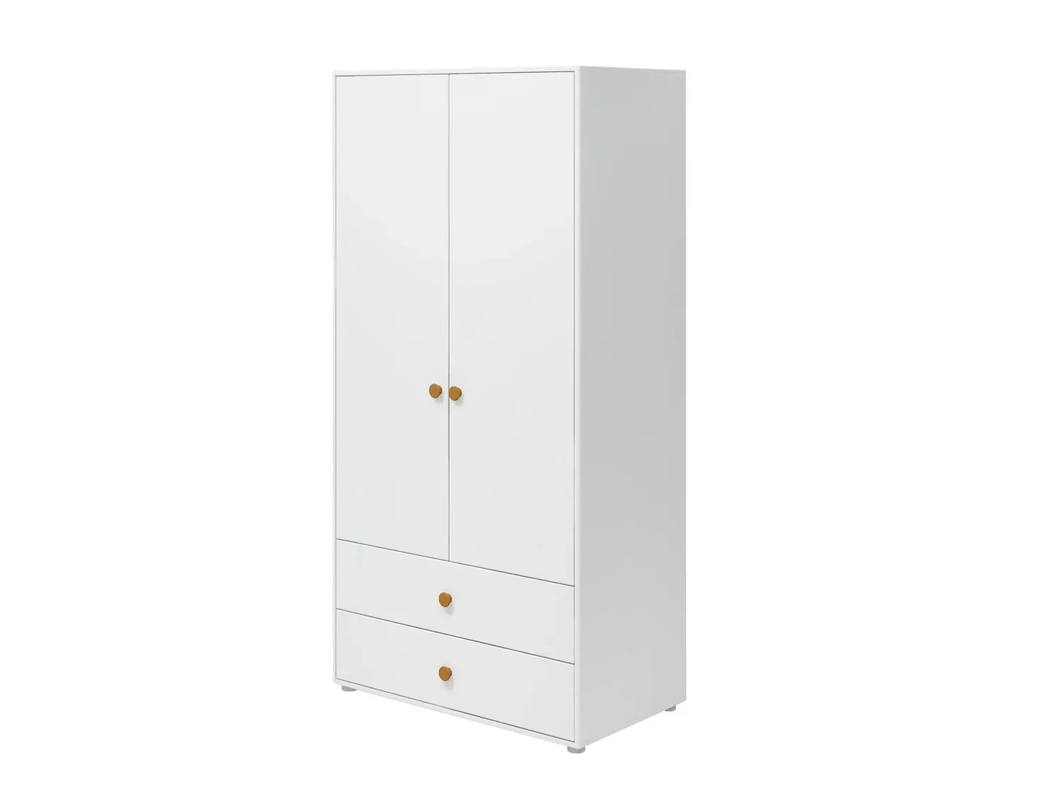 Flexa Kleiderschrank - Roomie, 2 Türen + 2 Schubladen, Farbe: Weiß/Senf