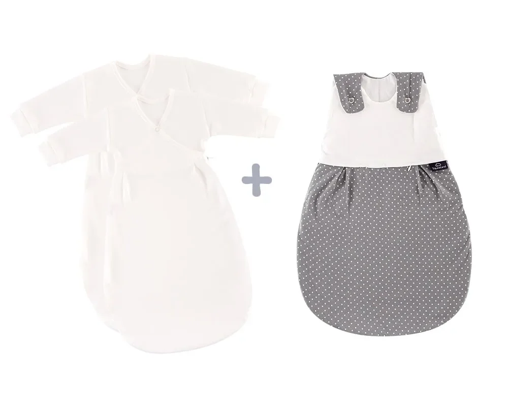 Träumeland Liebmich Baby Schlafsack, Schlummersack, Innenschlafsack 3tlg. Set - Pünktchen grau, Grösse: 80/86