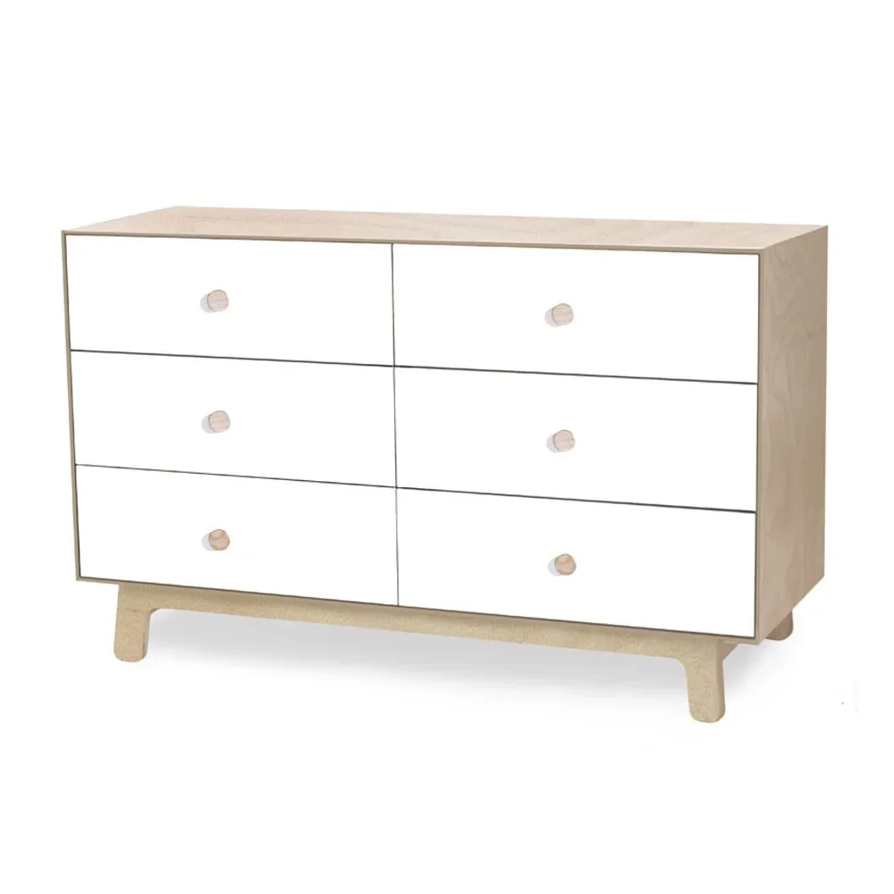 Oeuf Kommode Merlin 6 Schubkästen weiß/Birke Füße Sparrow, Farbe Füsse: Birke