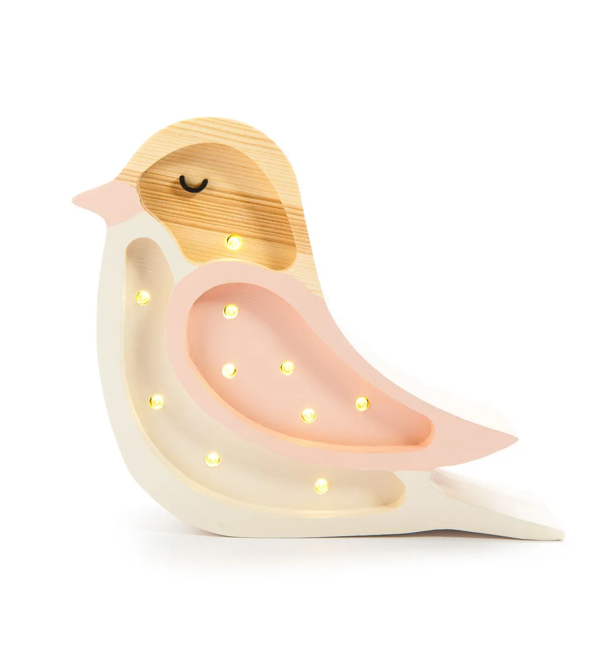 Little Lights Nachtlicht Kinder, Nachtlampe Mini-Vogel - 100% Kiefernholz natur, Farbe: Erdbeercreme