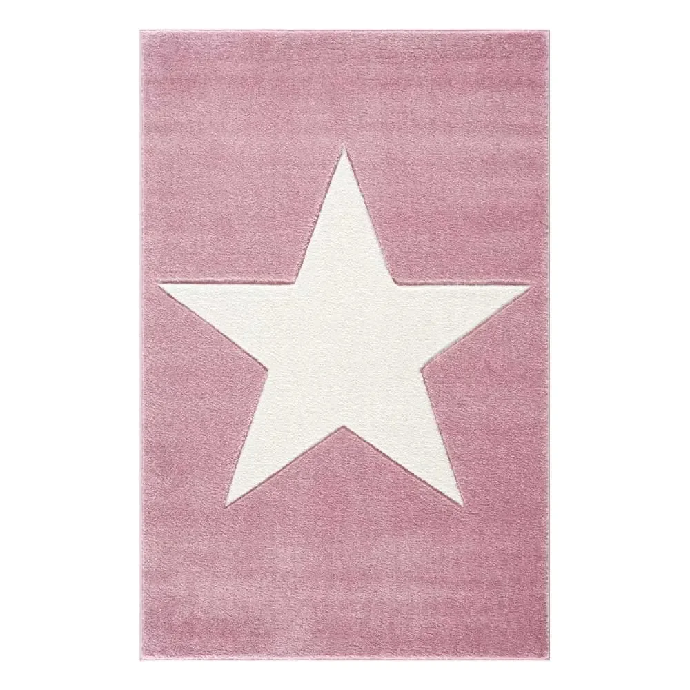 Livone Kinderteppich Stern weiss auf rosa, Teppichgrösse: 120 x 180 cm