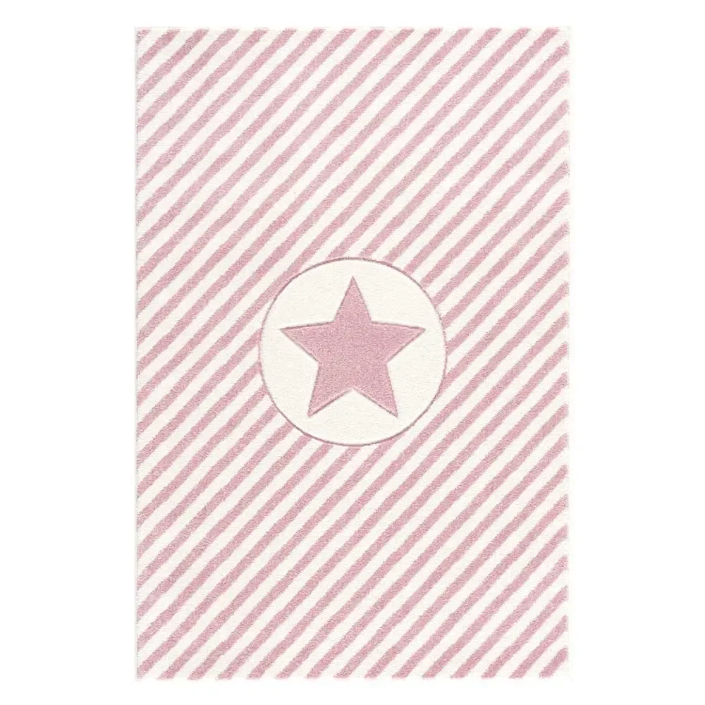 Livone Teppich Stern & Diagonal Streifen rosa, Teppichgrösse: 120 x 180 cm