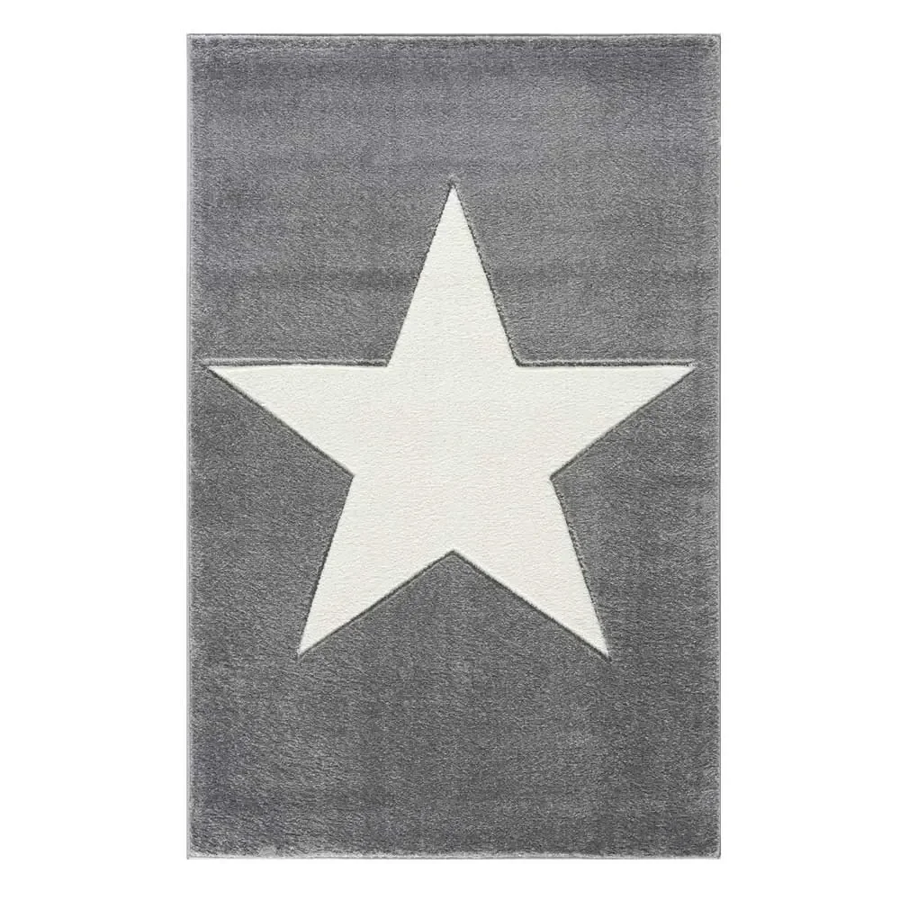Livone Kinderteppich Stern weiss auf grau, Teppichgrösse: 120 x 180 cm