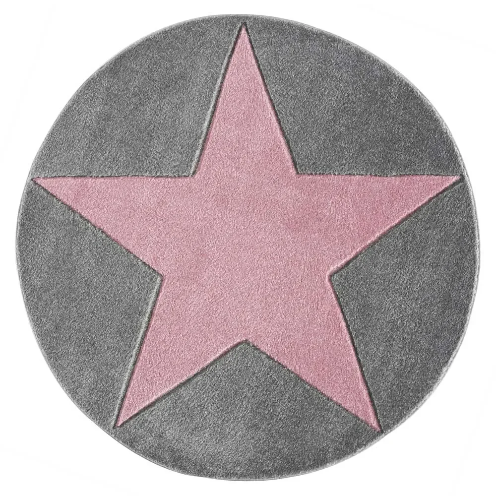 Livone Teppich Stern rosa auf grau rund, Teppichgrösse: Ø 133 cm