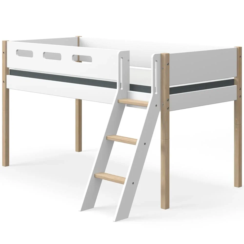 Flexa Nor halbhohes Bett Leiter schräg weiß / Eiche