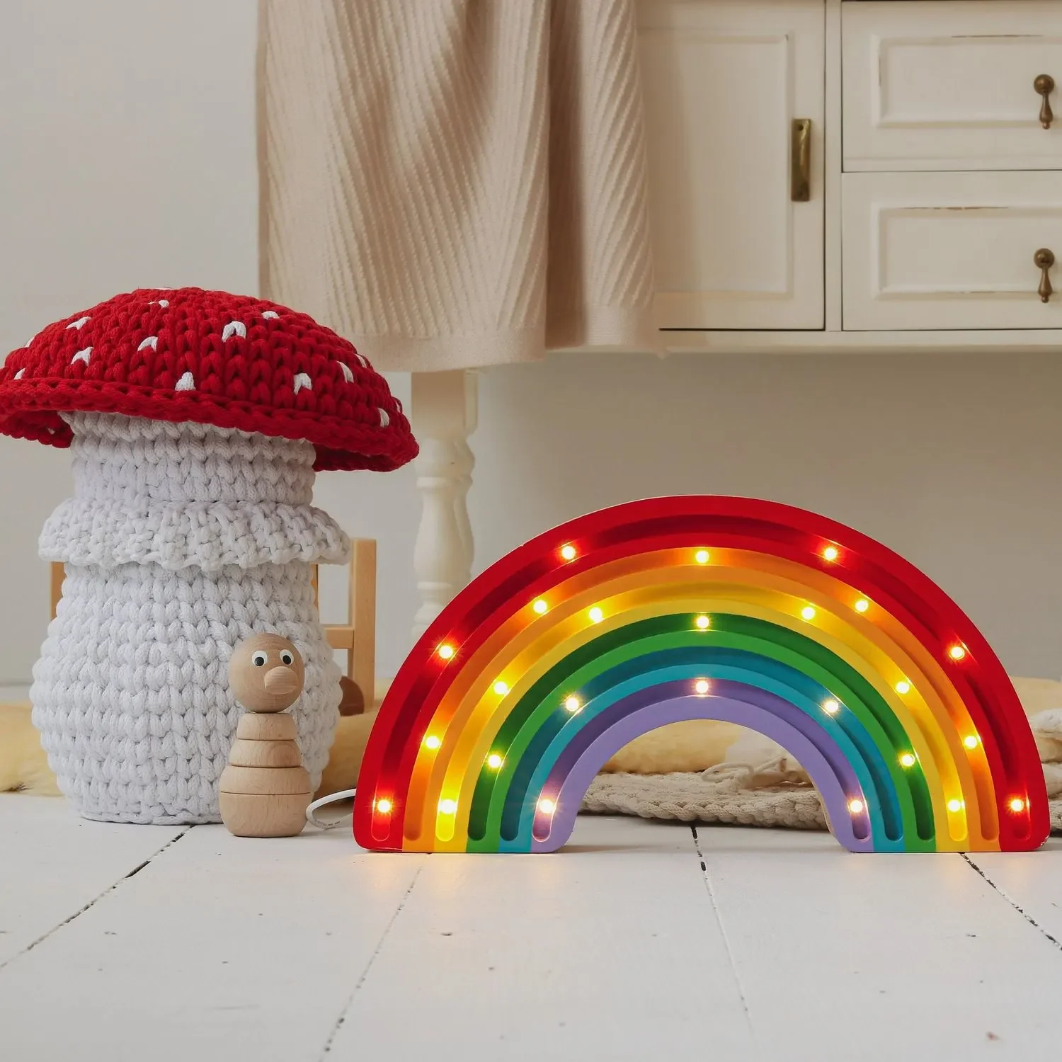 Little Lights Nachtlicht Kinder, Nachtlampe Regenbogen - 100% Kiefernholz natur, Farbe: Klassisch